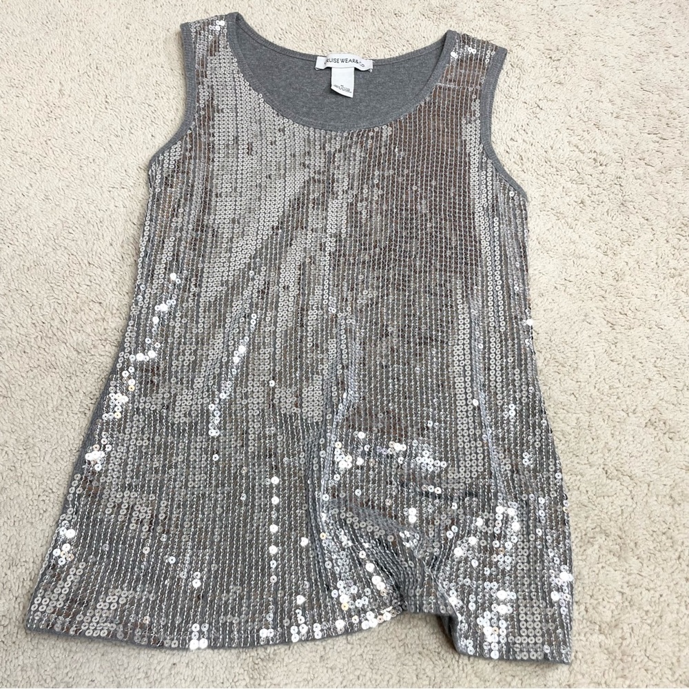 Cruise Wear & Co. Silver Sequins Front Ribbed Cotton Tank Top - Picture 17 of 17